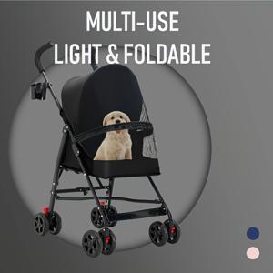 TEMU 1개 접이식 경량 애완동물 유모차, 보관 선반, 브레이크 및 보관 가방 포함 – 고양이, 개 및 중소형 애완동물에게 이상적