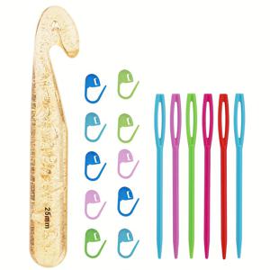 TEMU 25mm 크로셰 후크 키트와 10개의 스티치 마커, 6개의 빅 아이 바늘이 포함된 엑스트라 라지 크로셰 세트, 부드러운 핸들로 쉬운 수공예 - 혼합 색상 액세서리 포함.