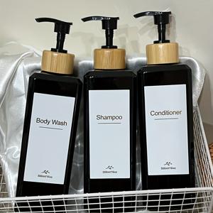TEMU 500ml 사각 병 샴푸 디스펜서 3피스 세트, 방수 라벨이 붙은 병에 채울 수 있음