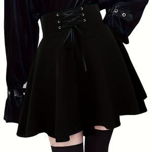 TEMU 할로윈 한정판 고딕 메탈 링 가터 하이웨이스트 미니 스커트 - 할로윈 파티 드레스업과 우아한 댄스용