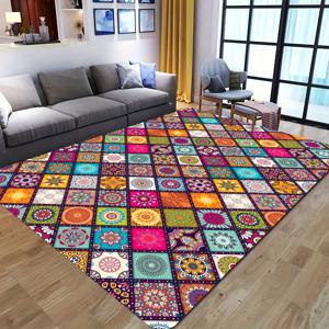 TEMU 생동감 넘치는 패치워크 지역 매트 - 부드럽고 미끄럼 방지, 세탁 가능한 폴리에스터 매트, 핑크·블루·오렌지·화이트의 정교한 꽃무늬, 거실/침실 또는 야외 공간용 | 현대적 추상 장식, 거실 러그