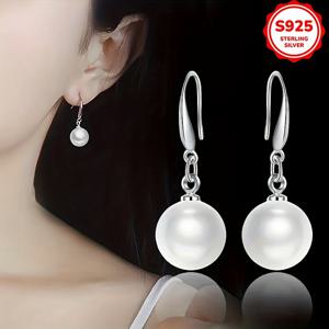 TEMU 1 쌍 여성 S925 스테인레스 실버 귀걸이 인공 진주 - 결혼식, 일상 착용 및 데이, 결혼식 보석, 세련된 공예