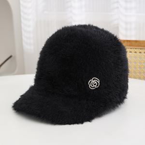 TEMU 1개 여성용 토끼털 베이스볼 캡 - 폼폼 디테일이 있는 부드러운 겨울 모자, 조절 가능한 비신축성 핏, 손세탁 가능 베이지/화이트/핑크/브라운/블랙 캐주얼 & 포멀 의상용, 버니 햇, 소프트 텍스처