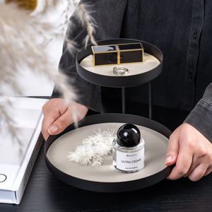 TEMU 1pc 노르딕 스타일 금속 디스플레이 선반, 가죽 매트 포함, 2단 원형 화장품 정리함, 쥬얼리 키 보관 선반, 독립형 메이크업 거치대 (거실, 침실, 욕실, 현관용) - 페인트 마감, 높이 27인치 미만, 수납 용량 3.2입방피트 미만, 선반