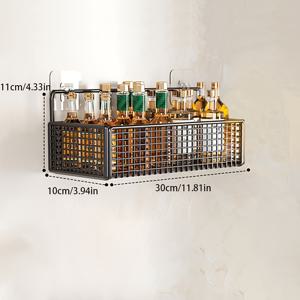 TEMU 1개 모던 카본 스틸 메쉬 수납 선반 - 다기능 오픈 디자인, 주방 및 욕실 정리용 대형 벽걸이 철제 선반, 드릴링 불필요