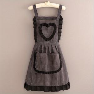 TEMU 1pc 하트 패턴 캔버스 앞치마 - 튼튼한, 조절 가능한 목끈과 허리끈이 있는 주방 앞치마, 블랙 앤 화이트 디자인, 폴리에스터 소재, 요리와 베이킹에 완벽한 베이킹 필수품 | 재미있는 디자인 | 튼튼한 앞치마