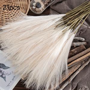 TEMU 21개, 우아한 인공 팜파스 그라스, 리얼 터치, 생생한 질감, 푹신한 꽃, 스타일 장식용 화병 채우기 모던 홈 웨딩 장식