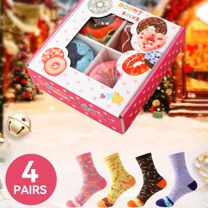 TEMU 1-4켤레 미드컬프 양말 선물 세트, 부드럽고 편안한 도넛 디자인, 창의적인 푸드 테마, 할로윈 추수감사절 크리스마스 선물로 완벽, 캐주얼 데일리웨어용 양말