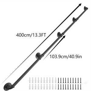 TEMU 산업 스타일 핸드레일 - 1PC 강철 파이프 계단 레일, 4개의 고정 지점, 분말 코팅 미끄럼 방지 안전 핸드레일, 실내 실외 사용, 계단용 벽걸이 핸드레일, 쉬운 조립, 소박한 블랙