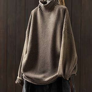 TEMU 2025 패셔너블 심플 다용도 베이직 가을/겨울 루즈핏 솔리드 우아한 하이넥 긴팔 풀오버