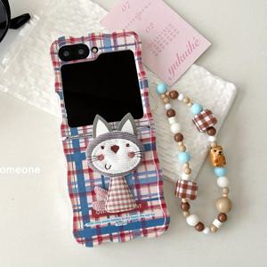 TEMU 웨이브 패턴 플레드 고양이 폴딩 폰 케이스 삼성 올인클루시브 낙하 방지 보호 커버 크리에이티브 심플 니치 삼성 갤럭시 Z 플립3 갤럭시 Z 플립4 갤럭시 Z 플립5 갤럭시 Z 플립6.