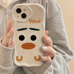 TEMU 플랫빌 오리 표정 미세 구멍 크림 패턴 소프트 쉘 아이폰16/15promax/14/13/12/11/XR/xs/7/8/12mini/13mini/SE2/SE3 휴대폰 케이스에 적합