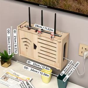 TEMU 공간 절약형 목재 벽걸이 수납 선반, 라우터 및 TV 셋톱박스용 - 드릴링 불필요, 광택 마감, 랙