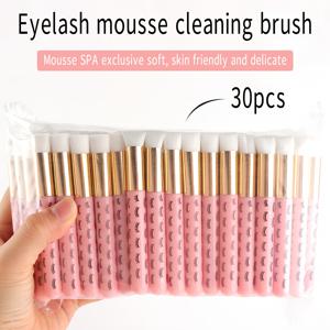 TEMU 30개 팩 분홍색 타원형 속눈썹 무스 클리닝 브러시, 코 무스 클리닝 브러시 - 일반 피부용 모공 딥 클린 페이셜 브러시, 무향, 나일론 브리스틀, ABS 핸들