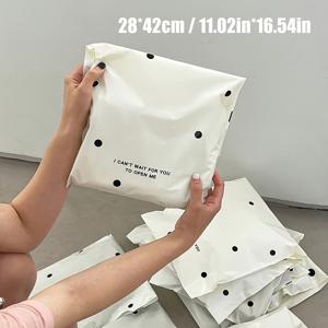 TEMU 20개 Mi Bai Bo Dian 폴카 도트 익스프레스 가방, 방수 두꺼운 PE 플라스틱, 자체 밀봉, 의류 및 학교 선물 포장용 비행기 상자