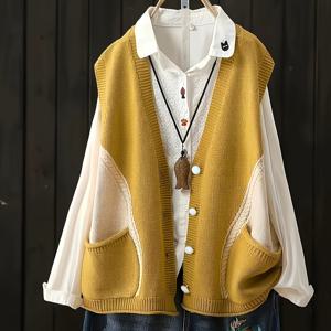 TEMU 플러스 사이즈 - 이나바 스타일리시하고 우아한 오버사이즈 봄/여름 컬러 블록 조끼 가디건 스웨터, 서양 마켓용.