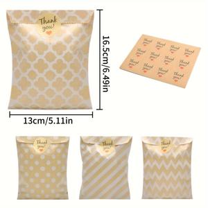 TEMU 100개 갈색 종이 가방, 벌집 도트 셰브론과 4가지 독특한 패턴 감사 스티커 – 생일, 결혼식, 축하 행사를 위한 파티 선물 가방 – 내구성 있고 스타일리시한 선물 포장 용품