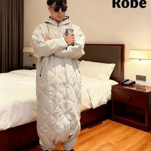 TEMU 남성용 헤비 듀티 후드 잠옷 로브 (지퍼 클로저) - 보온 겨울 로브, 매우 넉넉한 핏 잠옷 (베개/쿠션 & 침낭 포함), 세탁기 사용 가능, 신축성 없는 원단 (캠핑, 가정, 여행용) - 추운 날씨 잠옷