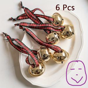 TEMU 6pcs 클래식 크리스마스 징글벨 세트 6개, 리본 포함 - 크리스마스 트리 장식으로 축제 장식을 위한 창으로 걸 수 있는 바람 징거
