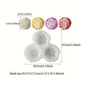 TEMU 3구 모양 모란 꽃 캔들 몰드 - DIY 캔들, 비누, 레진, 석고 장식용 - 재사용 가능, 탈형 쉬움, 내열성 - 크리스마스, 발렌타인데이, 휴일 선물, 생일 축하에 완벽