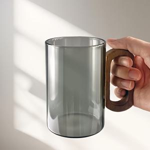 TEMU 고강도 보로실리케이트 유리 음료 컵 가정용 나무 손잡이 대용량 녹차 추출기 창의적인 내열 유리 물컵