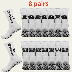 TEMU 8 쌍 두꺼운 타월 바닥 미끄럼 방지 실리콘 축구 양말, 통기성이 좋은 니트 소재, 훈련 및 대회용 중간 발목 스포츠 양말, 폴리에스터 100%, 기계 세척 가능, 축구 액세서리