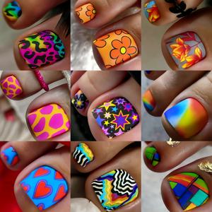 TEMU 프레스온 발톱 스티커 세트 봄&여름 패션 네일 아트 키트 216pcs 혼합 & 매치 재사용 가능 발톱, 짧은 스타일 광택 플로럴 하트 스타 무늬 멀티컬러 매트 발톱 데칼