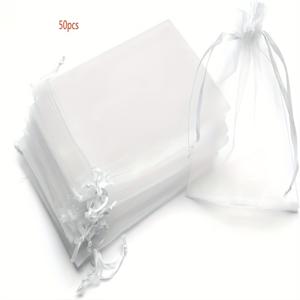 TEMU 50개 튜일 끈주머니 - 투명 메쉬 보석 포장 파우치, 결혼식 파티 사탕 선물 가방, 크리스마스 휴가 수납 가방, 비누 거품망 가방, 포도 과일 방충 가방, 화장품 가방, DIY 공예용, 새와 동물 저항성, 결혼식, 크리스마스, 발렌타인데이, 생일 파티에 적합