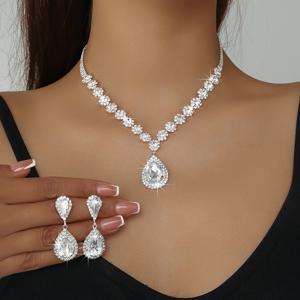 TEMU 우아한 꽃과 눈물 목걸이와 귀걸이, 결혼식과 발렌타인데이에 완벽한 고급 결혼식 보석 세트, 결혼식 보석 | 우아한 목걸이 | 반짝이는 액세서리, 신부 보석