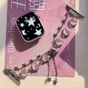 TEMU 스타일리시한 스타 카티 아이 비즈 워치 밴드 - 스파클링 펜던트가 있는 더블 체인 디자인, 애플 워치 38Mm-49Mm와 호환 가능, 'S Day & 커플용 이상적인 패션 알로이 스트랩