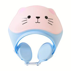 TEMU 귀여운 고양이 테마 베이비 샤워 캡 1개 - 물이 들어오는 것을 방지하는 조절 가능한 귀 덮개, 부드럽고 안전한 TPE 소재, 다양한 색상 옵션 - 여자아이와 남자아이가 사용하기에 필수적인 욕실용