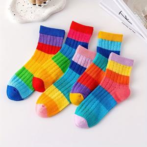 TEMU 어린이용 컬러풀 메쉬 통기성 소녀 중목 양말 5/10켤레, 봄과 여름에 적합