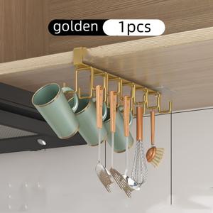 TEMU 1팩 6개 후크, 욕실 컵걸이 12후크 포함, 아치 없는 주방 냄비 걸이대, 철제 옷장 정리용
