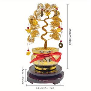 TEMU 1개 황금색 손으로 짠 돈나무 - 중국 스타일 부유함 유혹 홈 데코, 고품질 구리 및 알루미늄 와이어 공예, 전기 필요 없음, 집들이 & 새집 선물용 우아한 거실 센터피스, 나뭇가지 디테일 디자인, 전력 불필요, 고급 마감