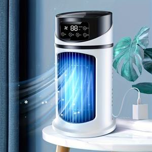 TEMU 【1개 3in1 휴대용 가습 아이스 미스트 쿨링 에어컨 팬】 - 가습 기능, LED 디지털 디스플레이, USB 직결, 무소음, 빠른 냉방, 컬러풀 나이트 라이트, 가정/사무실/야외/RV/기숙사/데스크탑 사용 가능