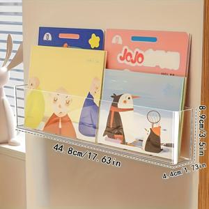 TEMU 1/2 벽걸이 책꽂이, 투명 접착식 백 포함, 교실·사무실·침실·책상 정리용 그림책 전시 선반, 도서 보관 및 디스플레이|책꽂이
