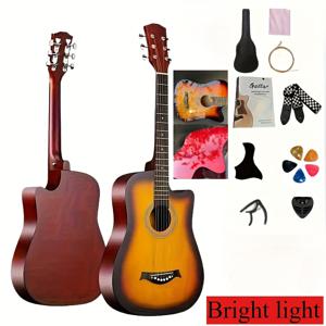 TEMU 38인치 고급 유광 기타, 초보자를 위한 풀 커버 우드 기타 - 기타 백팩 포함 고품질 비어치 우드 기타, 다양한 색상