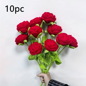 TEMU 10개 수제 크로셰 인공 장미, 실 크로셰 그라데이션 장미, 홈 및 데이, 어머니의 날, 결혼 선물에 적합