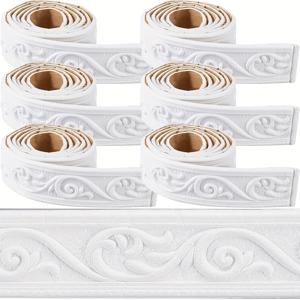 TEMU 6롤 크라운 모듈러, 3D 유연한 폼 벽 트림, 532 x 2인 피엘 앤 스틱 자체 접착 베이스보드, 장식용 벽지 경계, DIY 호텔 장식용 빈티지 스타일 벽 경계, 플라스틱 소재