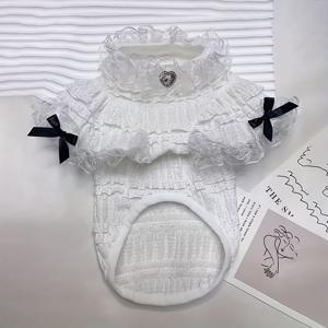 TEMU 1pc 애완 동물 드레스, 레이스 리본 러브 장식, 귀여운 스타일, 봄과 여름 고양이/강아지 의류, 소형, 중형 및 미니 애완 동물과 같은 비콘, 요키, 푸들, 치와와 및 기타 소형에서 중형 고양이와 강아지에 적합합니다.