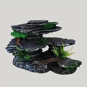 TEMU 1pc 레진 아쿠아리움 산악 암석 장식, 녹색 식물과 터키스색 숨은 동굴이 있는 미니 랜드스케이프, 창의적인 실내/실외 어항 장식, 다용도 책상 차 테이블 액세서리, 아쿠아리움 장식