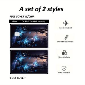 TEMU 개인화된 파란색 나비 판타지 빛 아름다운 디자인 패턴 신용 카드 스티커 세트, 2pcs in 1 세트 신용 카드 스티커, 신용 카드 피부, 은행 카드 재미 피부, 휴일 선물, 거품 질감은 편안함을 느끼고, 작은 칩 카드에 적합한 피부