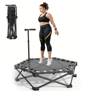 TEMU 접이식 조용한 운동 트램펄린 42인치 - 400파운드 내구성 실내 피트니스 장비 | 성인용 조절 가능한 T자형 핸들바 | 가족 오락 및 휴대성을 위한 컴팩트 보관 리바운더