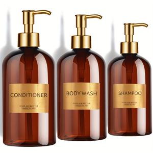 TEMU GAONLY 골든 디자인 펌프 병 세트 16.9oz 충전식 샴푸 및 컨디셔너 디스펜서 빈 샤워 플라스틱 병 펌프로 욕실 로션 바디 워시 마사지 오일, 팩