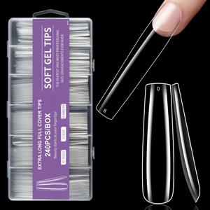 TEMU 240개 크리스마스 광택 엑스트라 롱 스퀘어 소프트 젤 네일팁, 광택 마감 스퀘어 인조 네일, DIY 네일 아트 & 매니큐어용 풀 커버 아크릴 프레스온 네일, 보관함 포함 네일 액세서리