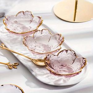 TEMU 사쿠라 벚꽃 유리 접시 4개 세트 - 소스용 패턴 미니 볼, 양념, 딥 용기 | 우아한 주방 및 식당 장식, 장식 서빙 접시 | 꽃무늬 디자인 | 섬세한 디자인