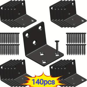TEMU 120개 나사 + 20개 산업용 코너 브래킷, 고강도 블랙 L자형 높이 조절 가능, 간편한 조립을 위한 사전 드릴링, 다용도 하드웨어, 금속 구조, 산업용 하드웨어 | 높이 조절 브래킷 | 내구성 좋은 금속 브래킷