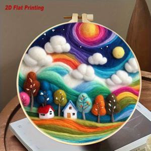 TEMU 공예 양모 바늘 펠트 그림 키트, 나무 집 풍경 포함 - 20x20cm/7.87x7.87inch, 프레임, 바늘, 폼 패드 및 설명서 포함