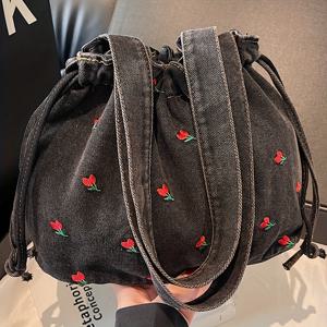 TEMU 여성용 라이트 블루/블랙/다크 블루 나일론 크로스바디 백, 레이스 트림 & 조절 가능한 드로스트링 클로저 - 대용량 핸드백, 일상용, 여행, 특별한 날에 적합 - 캐주얼에서 드레시까지 핸드워시 가능한 가방