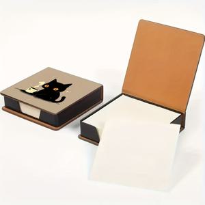 TEMU 1pc 귀여운 고양이 삽화 스티커 노트 홀더 160장 - 가죽, 사무실 및 가정용으로 이상적, 업무, 전화번호 및 영감을 위한 아이디어 정리, 사무용품 | 고양이 삽화 | 가죽 케이스, 스티커 노트 정리기